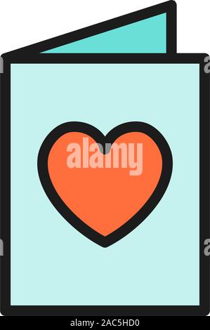 Card with heart, charity, valentine day flat color icon. Stock Vector