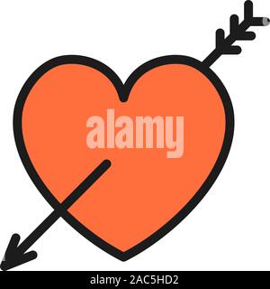 Heart with arrow, valentine day flat color icon. Stock Vector