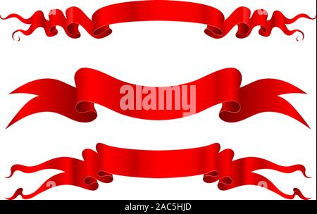 Red ribbon banners. 3d vector illustration Stock Vector