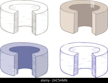 Geometric shape. Ring with cut out section. Hand drawn sketch. Stock Vector
