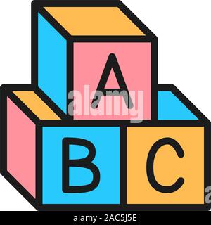 Letter cubes, alphabet toys flat color icon. Stock Vector
