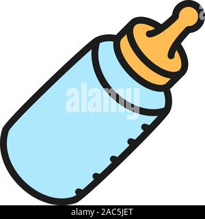 Baby bottle flat color icon. Isolated on white background Stock Vector