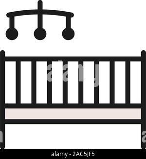 Childrens bed with rattles flat color icon. Stock Vector