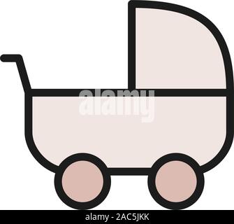 Vector baby strollers, carriage flat color icon. Stock Vector