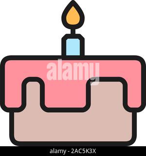 Vector first birthday cake flat color icon. Stock Vector