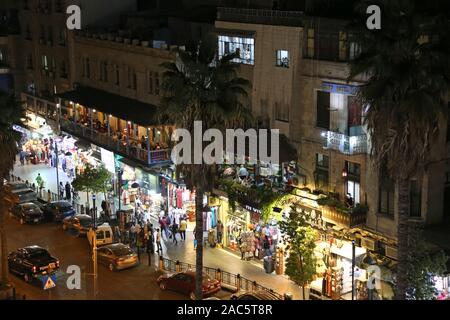 King Faisal Street at night, Al Rjoum, Amman, Jordan, Middle East Stock Photo