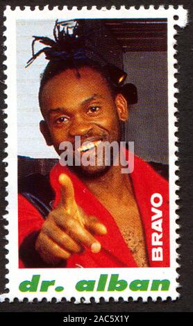 Dr. Alban on a vintage postage stamp by Bravo from early 1980s Stock Photo