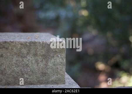Grey stone pillar with soft green background Stock Photo
