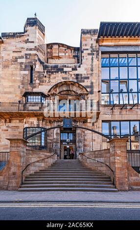 Entrance to The Glasgow School of Art in Renfrew Street Glasgow Scotland designed by Charles Rennie Mackintosh Stock Photo