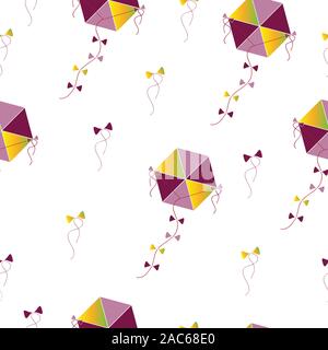 seamless pattern with kites in purple and yellow colors vector Stock Vector