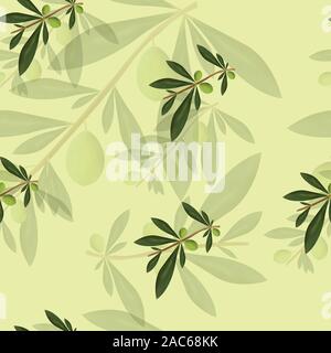 seamless pattern with olive trees vector on light green background Stock Vector