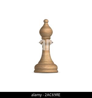 Wooden white chess piece bishop. Front view, vector illustration. Stock Vector