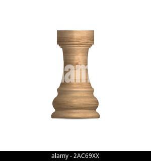 Light wooden chess piece rook. Front view, vector illustration. Stock Vector