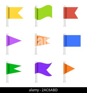 Set of colored glossy flags isolated on a white background, vector illustration. Stock Vector