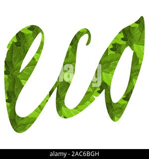 Inscription eco. Logo design. Floral logo. Abstract green icon on light background. Leaf vector texture pattern background. Eco design vector Stock Vector