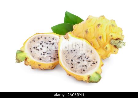 Ripe Dragon fruit, Pitaya or Pitahaya yellow isolated on white background, fruit healthy concept Stock Photo