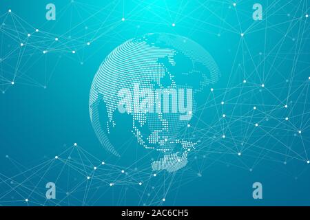 Polygonal science background with connecting dots and lines. Abstract plexus geometric effect. Digital data visualization background. Vector Stock Vector