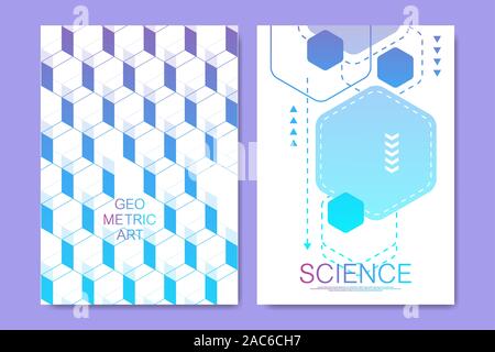 Modern vector templates for brochure, cover, poster, banner, flyer, annual report. Abstract art composition with hexagons, connecting lines and dots Stock Vector