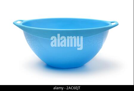 Blue deep plastic plate isolated on white background Stock Photo