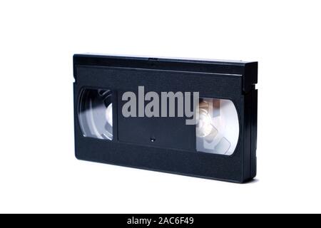 Retro videotape on white background, close-up isolate. Stock Photo