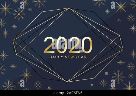 Merry Christmas and Happy New Year 2020 greeting card. Modern golden background template for 2020 Happy New Year. Modern design cover template Stock Vector