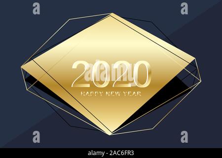 Merry Christmas and Happy New Year 2020 greeting card. Modern golden background template for 2020 Happy New Year. Modern design cover template Stock Vector