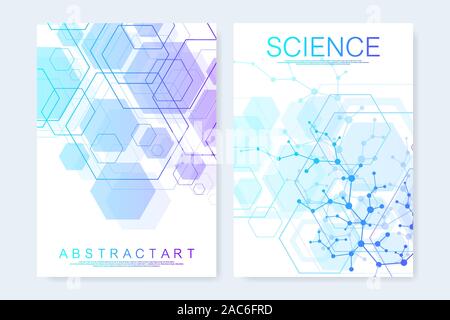 Modern vector templates for brochure, cover, banner, flyer, annual report, leaflet. Abstract art composition with connecting lines and dots. Wave flow Stock Vector