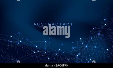 Abstract plexus background with connected lines and dots. Wave flow. Plexus geometric effect Big data with compounds. Lines plexus, minimal array Stock Vector