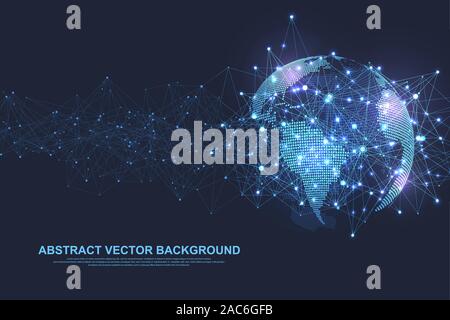 Global network connection social concept. Big Data Visualization. Network communication. Internet and Technology. Business vector illustration. Stock Vector