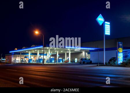 Aral gas station in Cuxhaven, Germany. Aral is a brand of automobile fuels and petrol stations, present in Germany and Luxembourg. Aral is owned by BP Stock Photo