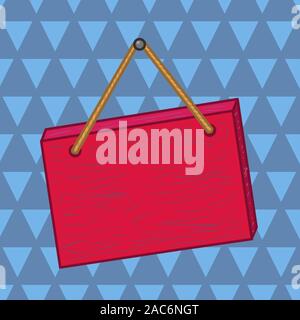 Square rectangle unreal cartoon wood wooden hang down on the coloured wall Business concept Empty template copy space isolated Posters coupons promoti Stock Vector