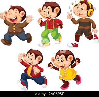 Cute monkey in human-like pose isolated illustration Stock Vector