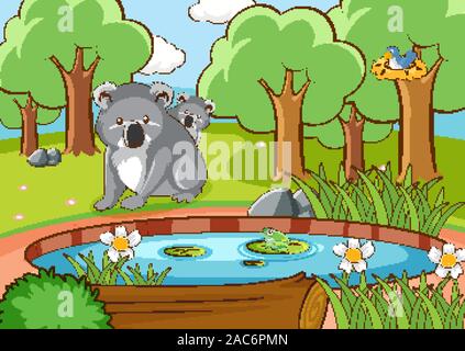 Scene with koala in the forest illustration Stock Vector