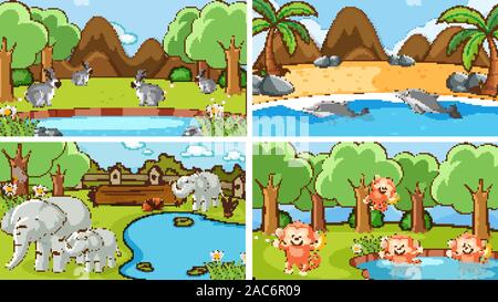 Background scenes of animals in the wild illustration Stock Vector