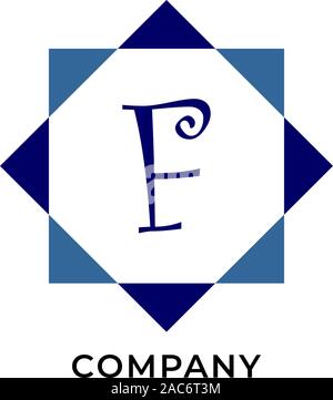 Letter F Alphabetic Logo Design Template, Development company Logo Concept, Triangle Shape, Square Logo Stock Vector