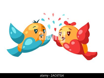 Cute couple of birds in love. Valentine Day greeting card. Stock Vector