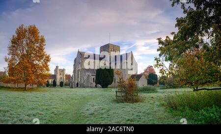 Winchester, UK - November 9, 2019:  Winter sunrise on a frosty morning at St Cross Hospital, Winchester, UK Stock Photo