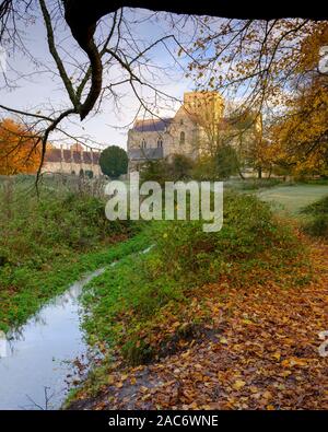 Winchester, UK - November 9, 2019:  Winter sunrise on a frosty morning at St Cross Hospital, Winchester, UK Stock Photo