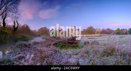 Winchester, UK - November 9, 2019:  Winter sunrise on a frosty morning at St Cross Hospital, Winchester, UK Stock Photo