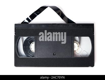 Retro videotape on white background, close-up isolate. Stock Photo