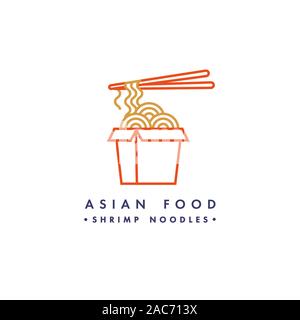 Vector logo design template and emblem or badge. Asian food - noodles. Linear logos. Stock Vector