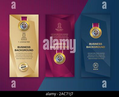 Vertical luxury gold red turquoise business banners. Triangle abstract vector background Stock Vector