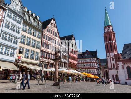 Historic buildings and facades at Römerberg square, a landmar and tourist destination in Frankfurt am Main, Hesse, Germany Stock Photo