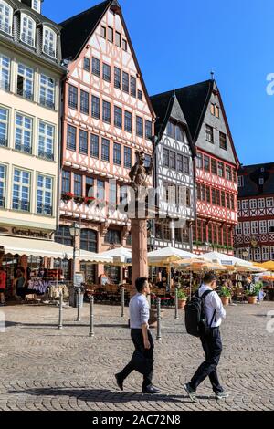 Historic buildings and facades at Römerberg square, a landmark heritage are in the old town and tourist destination in Frankfurt am Main, Germany Stock Photo