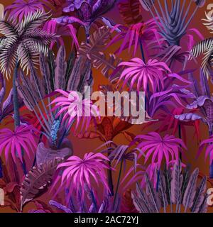 Vivid seamless pattern with jungle trees. Vector. Stock Vector