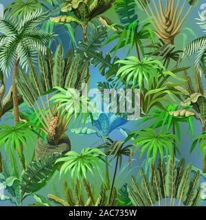 Vivid seamless pattern with jungle trees. Vector. Stock Vector