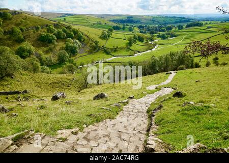 View from the top of the footpath leading to Malham Cove, North Yorkshire, England, UK Stock Photo