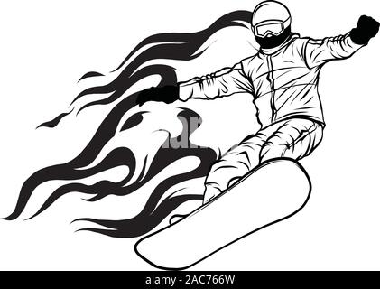 Snowboarder crow on fire vector illustration art Stock Vector
