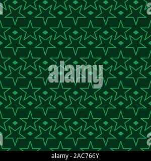 Abstract seamless pattern with shapes of stars on a dark green background. Orderly arrangement of geometric shapes. Vector illustration. Graphic textu Stock Vector