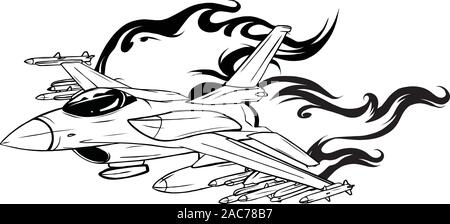 Vector Cartoon Fighter Plane. Twin-engine, variable-sweep wing multirole combat aircraft. Stock Vector